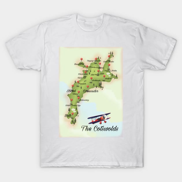 Cotswolds England travel map T-Shirt by nickemporium1